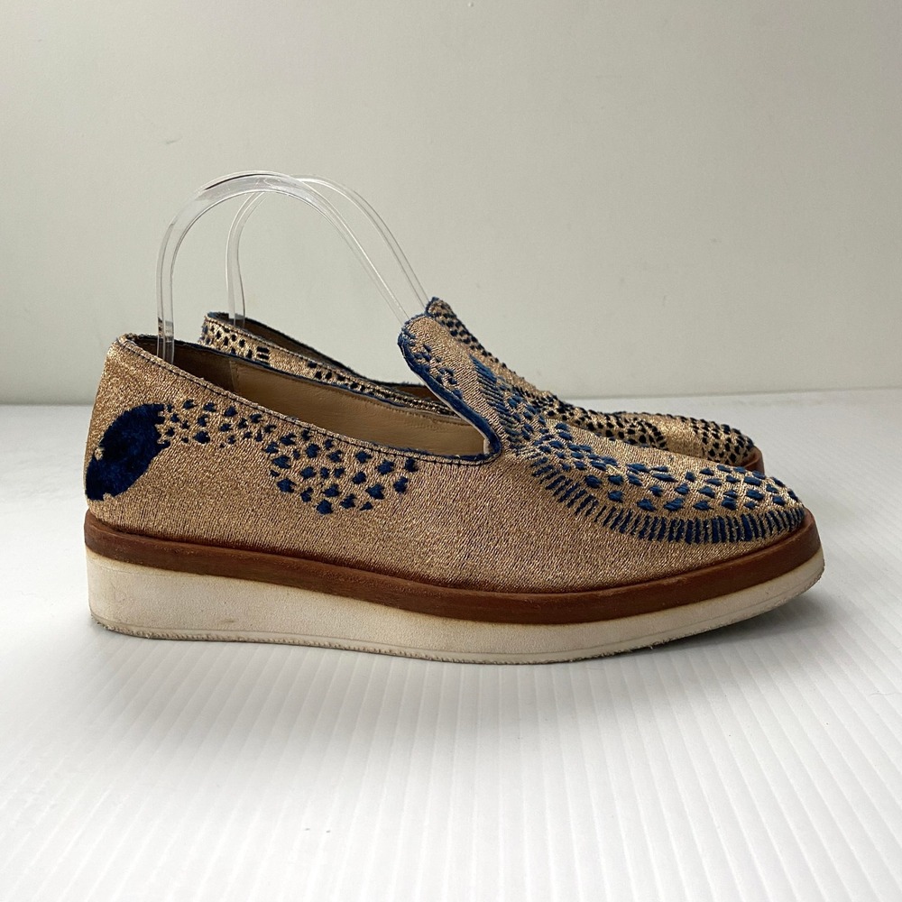 Free People Snake Eyes Loafers Metallic Gold Navy Blue‎ Womens EU 38 US 7.5 8 - Picture 2 of 10